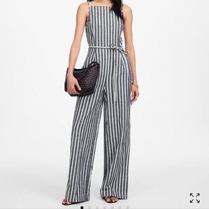 Madewell Pleated Wide Leg Jumpsuit Linen Pinstripe NU583 NWT